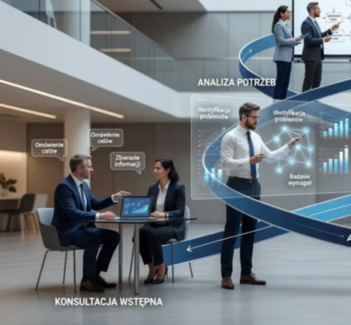 Schemat procesu doradztwa IT od analizy potrzeb do wdrożenia i wsparcia